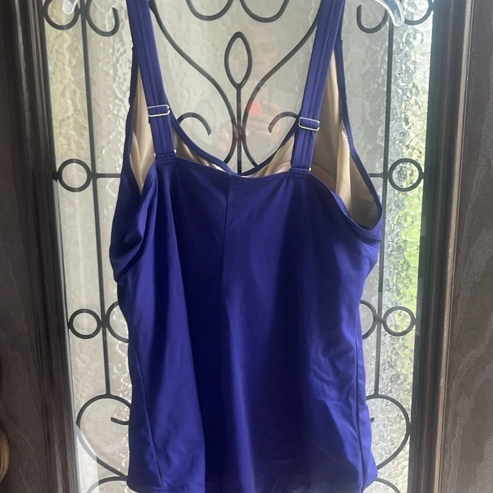 Swim 365 power mesh one piece blue swimsuit slimming wide straps plus size 26